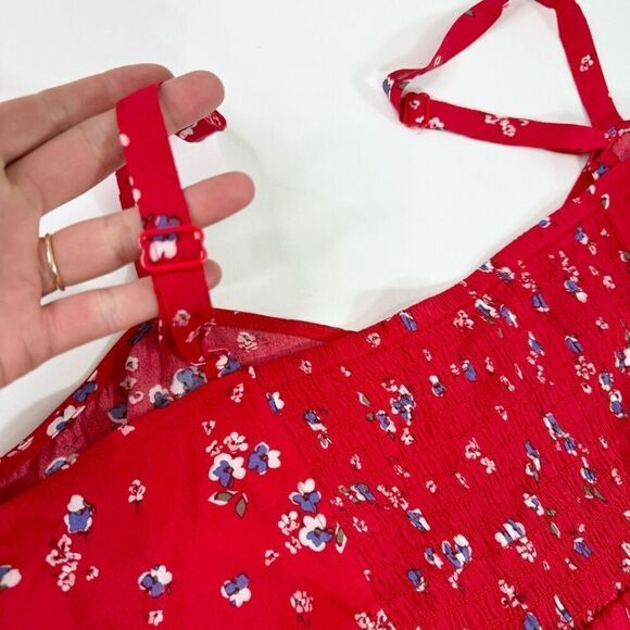Express Dress Womens XL Red Floral skater Keyhole dainty Mini flowy sleeveless - Picture 6 of 11